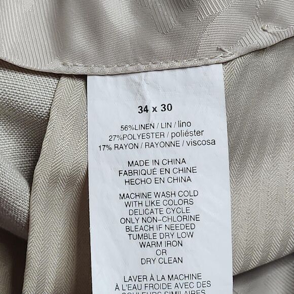 Cubavera Pants Mens 34x30 Beige Linen Blend Dress Flat Front Lightweight Summer - Picture 9 of 10